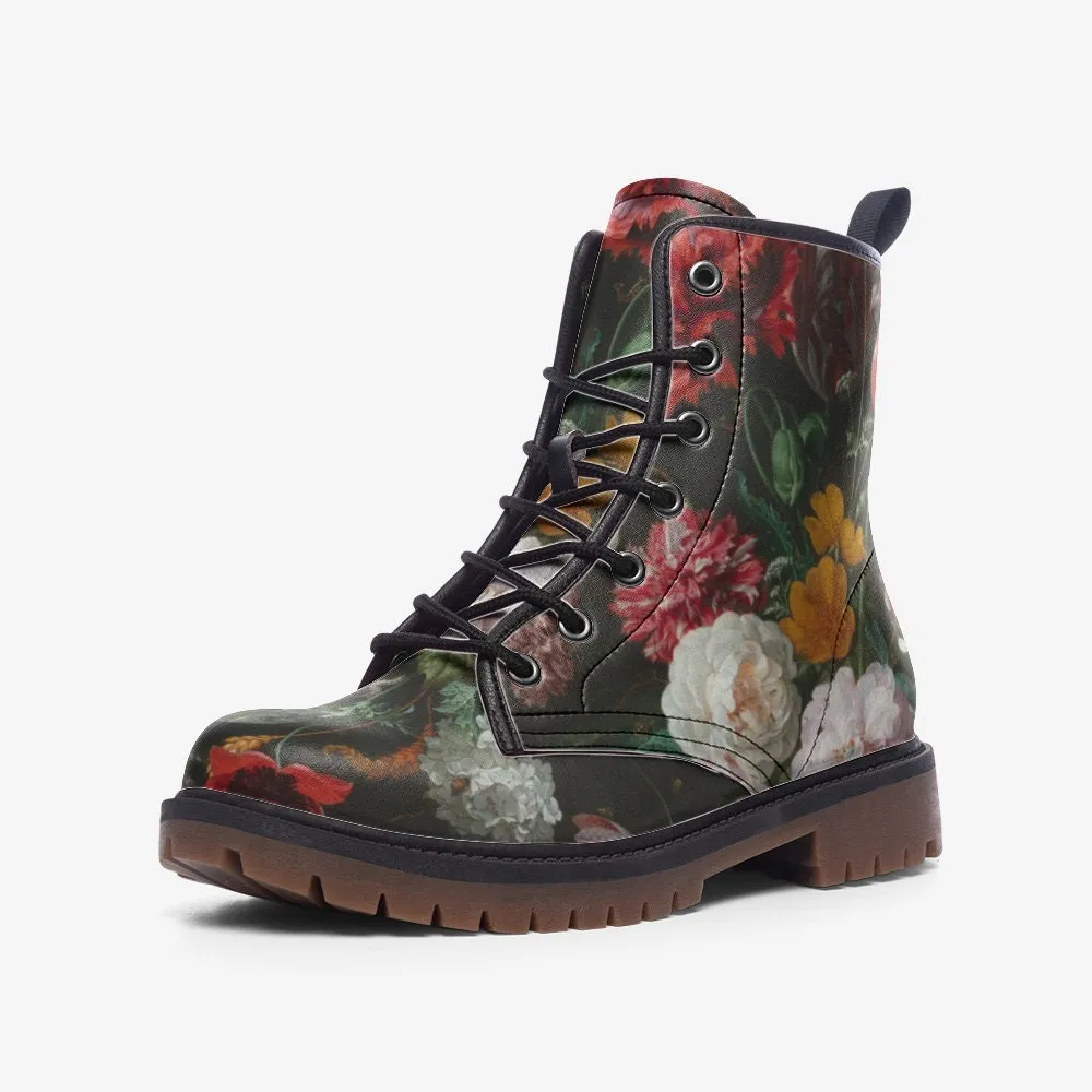 Still Life with Flowers in a Glass Vase Vegan Leather Unisex Boots