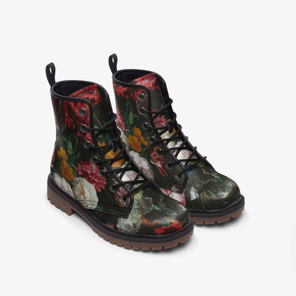 Still Life with Flowers in a Glass Vase Vegan Leather Unisex Boots