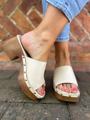 Stone Open Toe Block Heel Clogs
