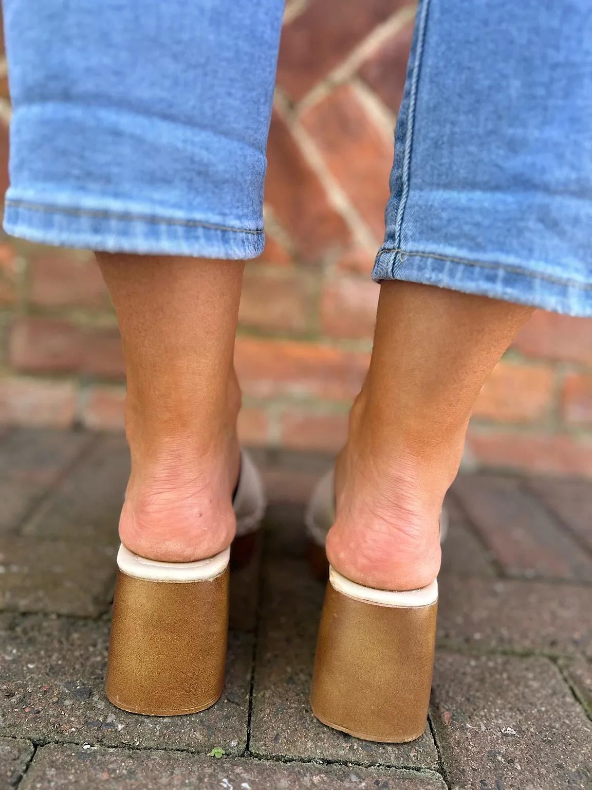 Stone Open Toe Block Heel Clogs