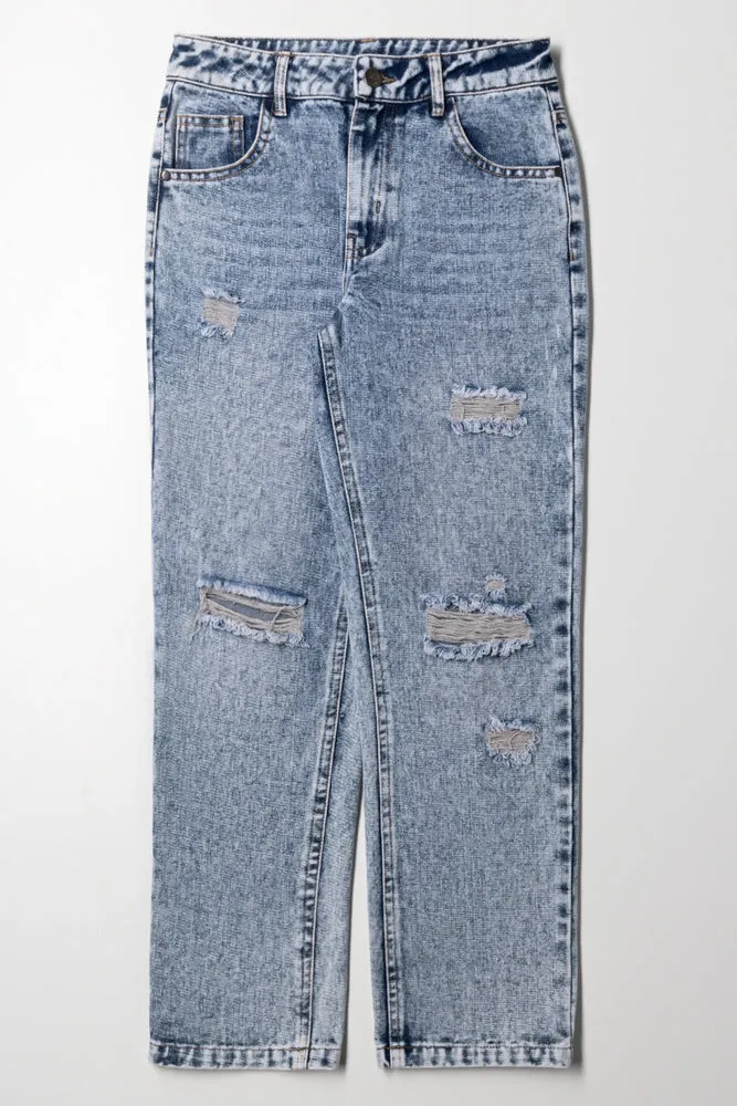 Straight Leg Denim Jeans Blue