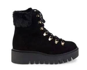 Stuart Weitzman Chalet Suede & Faux Fur Trim Combat Boots in Black