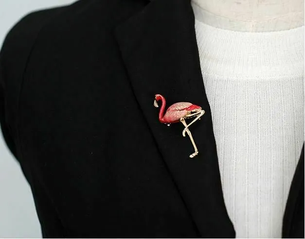 Stunning diamonte gold plated vintage look flamingo bird christmas brooch pin c1