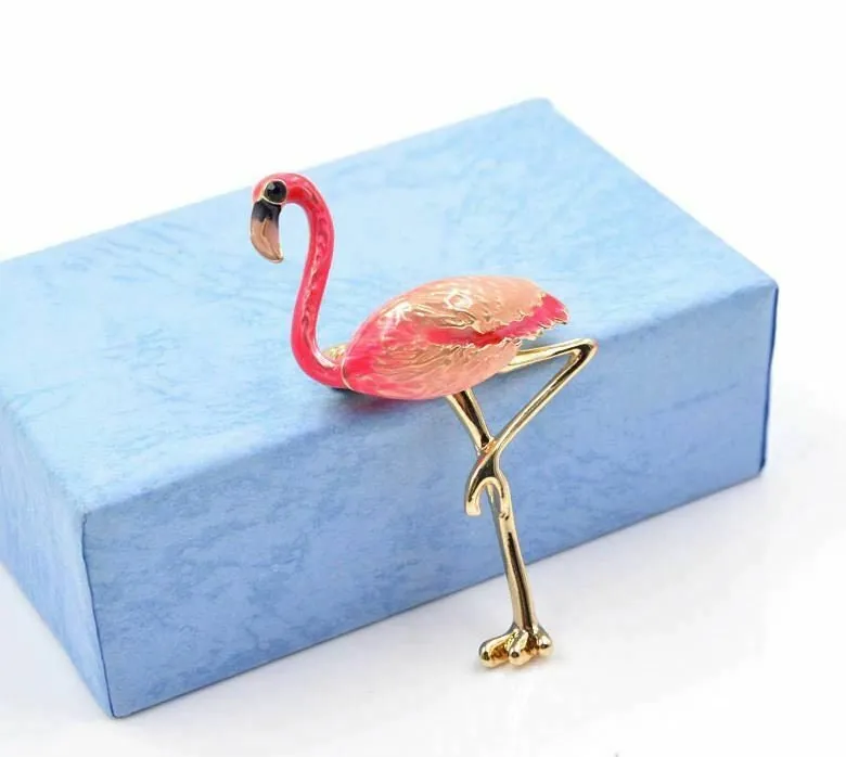 Stunning diamonte gold plated vintage look flamingo bird christmas brooch pin c1