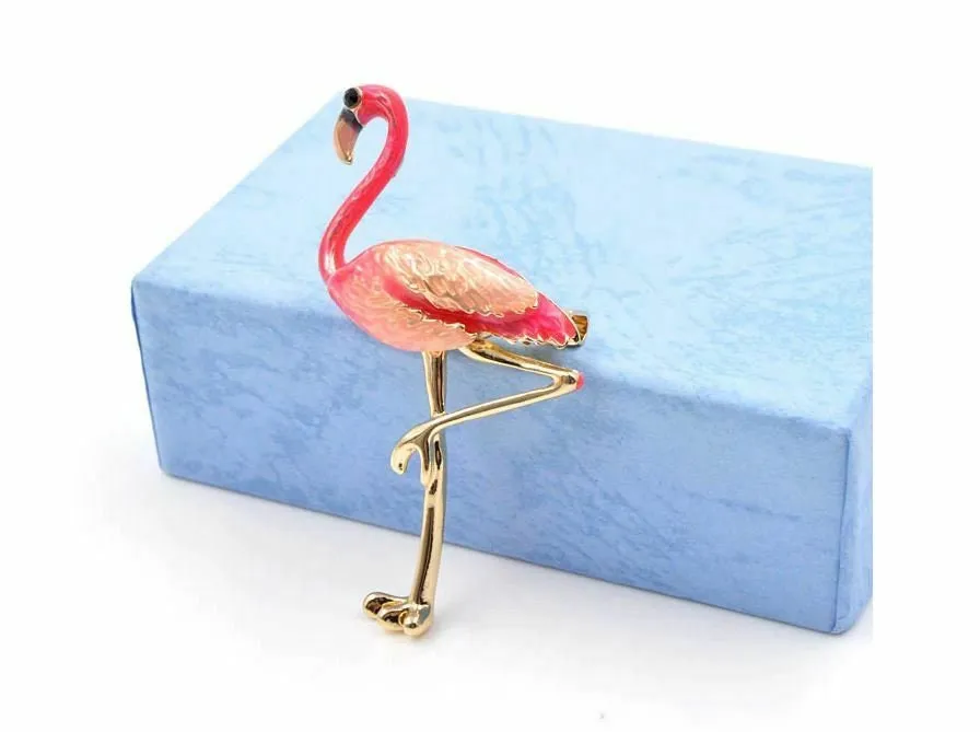 Stunning diamonte gold plated vintage look flamingo bird christmas brooch pin c1
