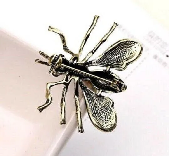 Stunning diamonte gold plated vintage look honey bee christmas brooch pin c12