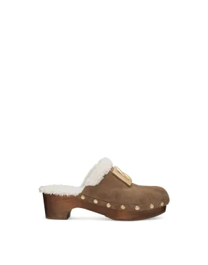 Suede and faux fur clogs
