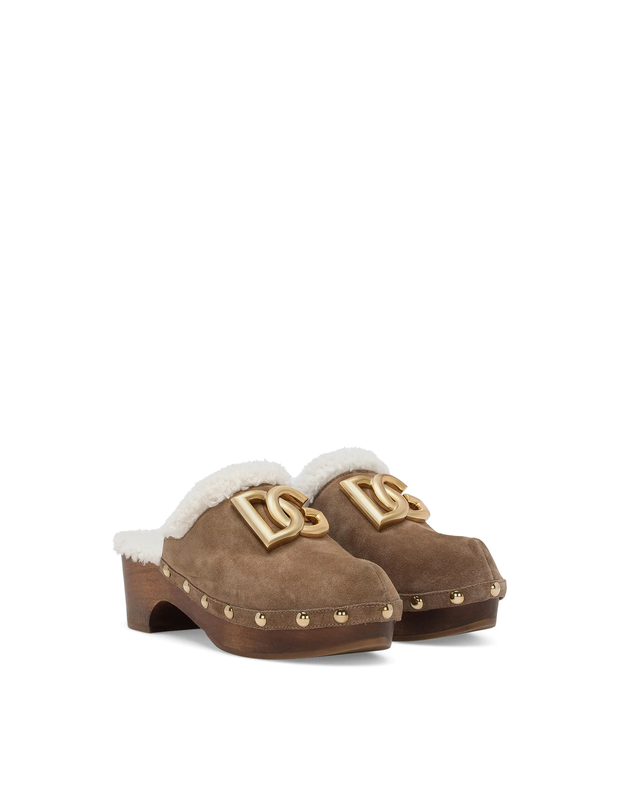 Suede and faux fur clogs