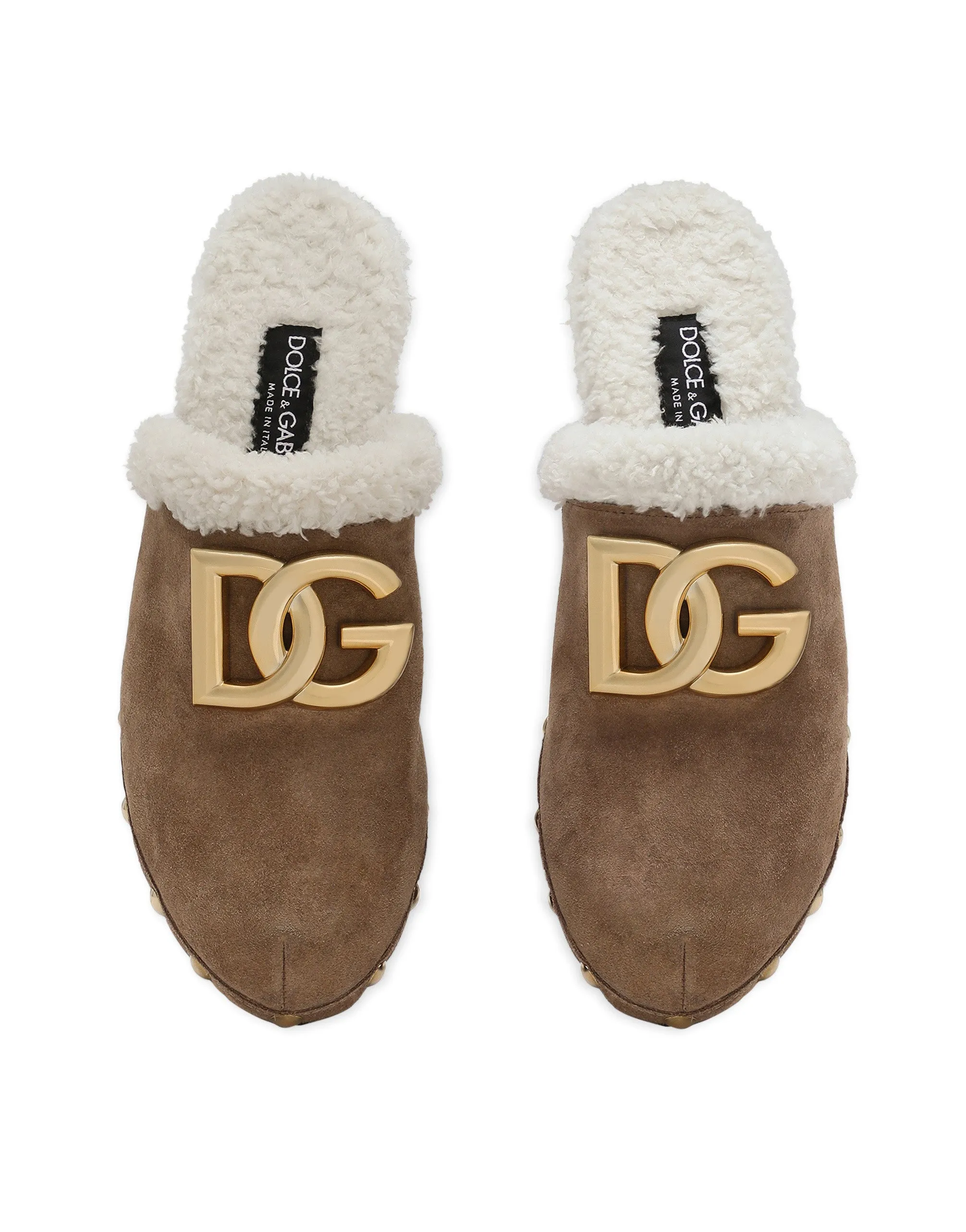 Suede and faux fur clogs
