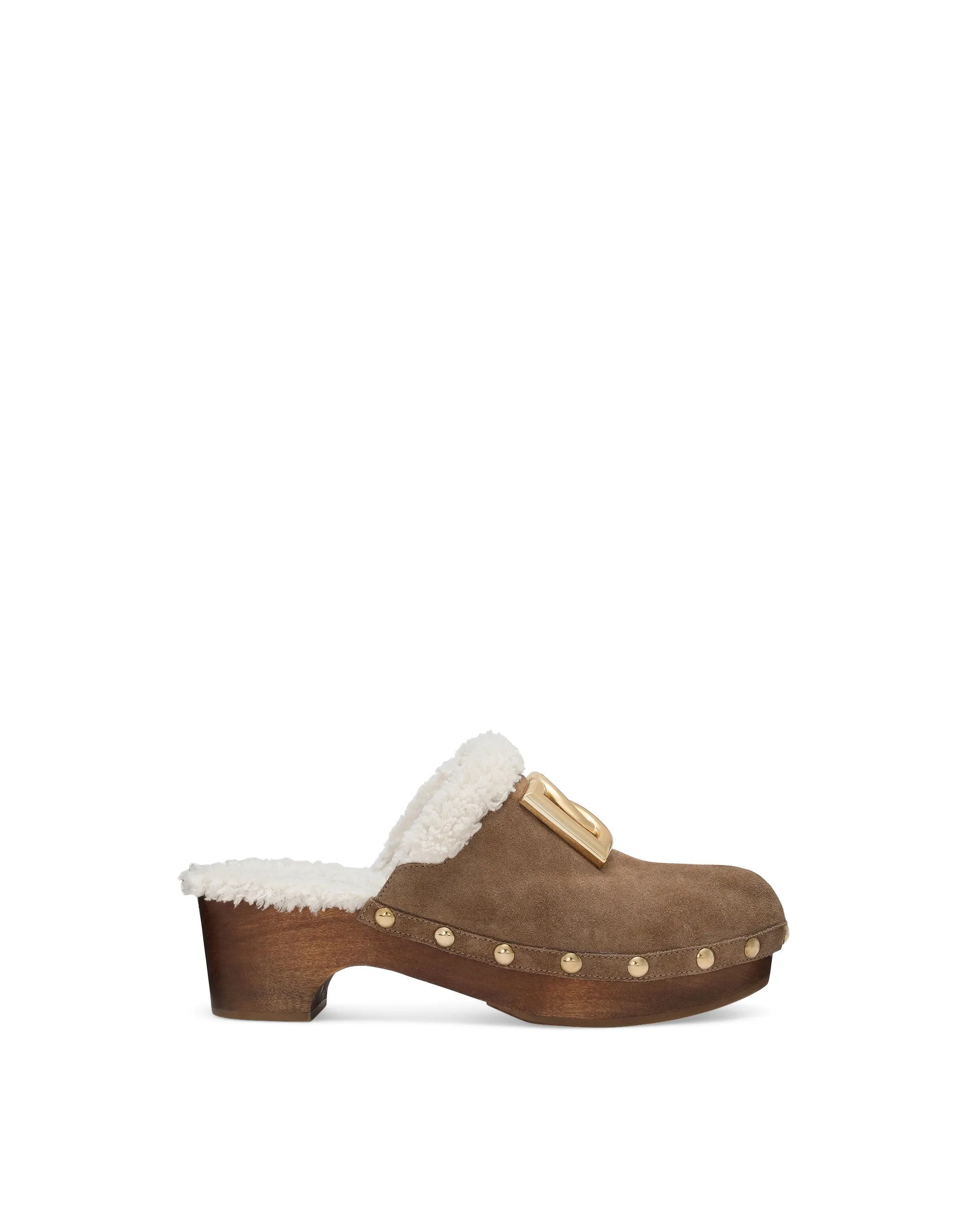Suede and faux fur clogs