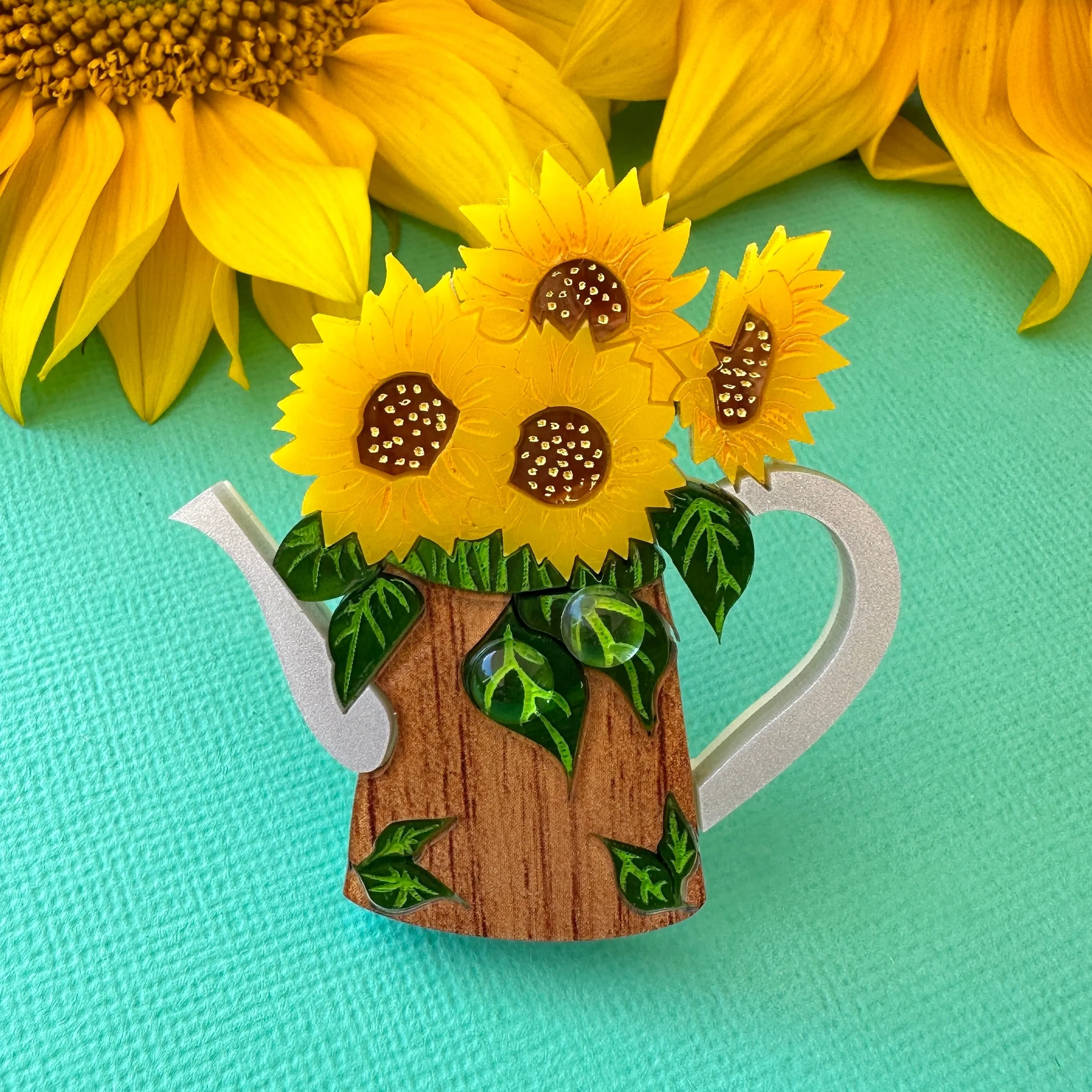 Sunflower🌻watering can - brooch - Set of 2