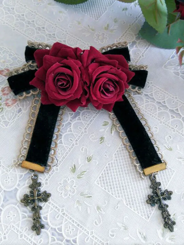Sweet Lolita Brooches Rose Flower Bows Cross Pendant Stylish Lolita Accessories