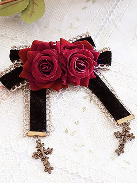 Sweet Lolita Brooches Rose Flower Bows Cross Pendant Stylish Lolita Accessories