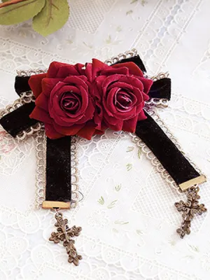Sweet Lolita Brooches Rose Flower Bows Cross Pendant Stylish Lolita Accessories