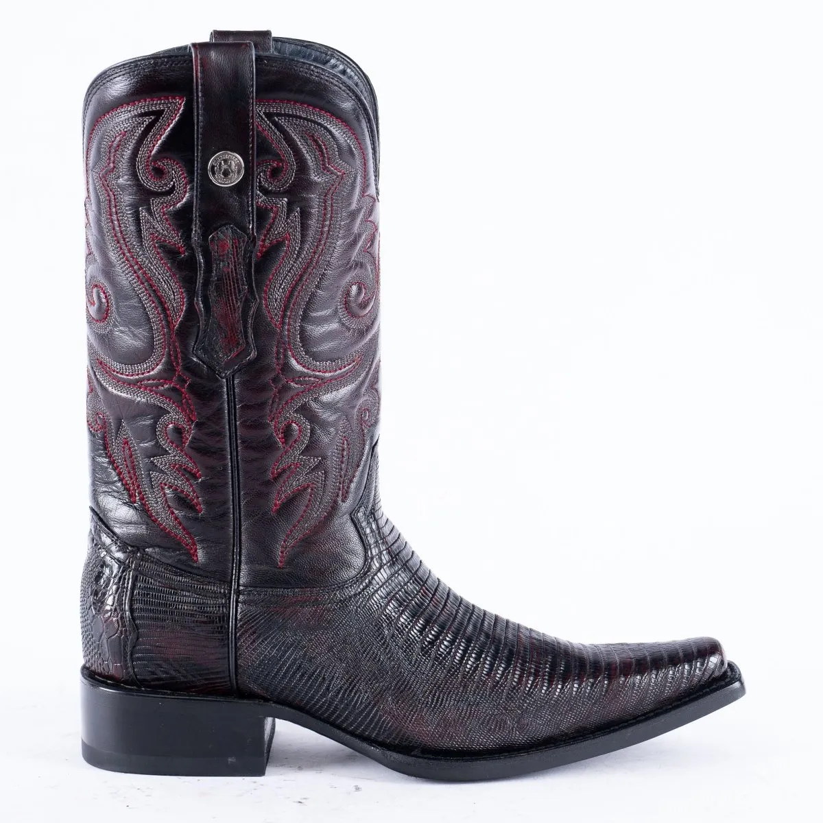 TANNER MARK EXOTIC LEATHER Lizard Black Cherry Cowboy Boots Euro Toe