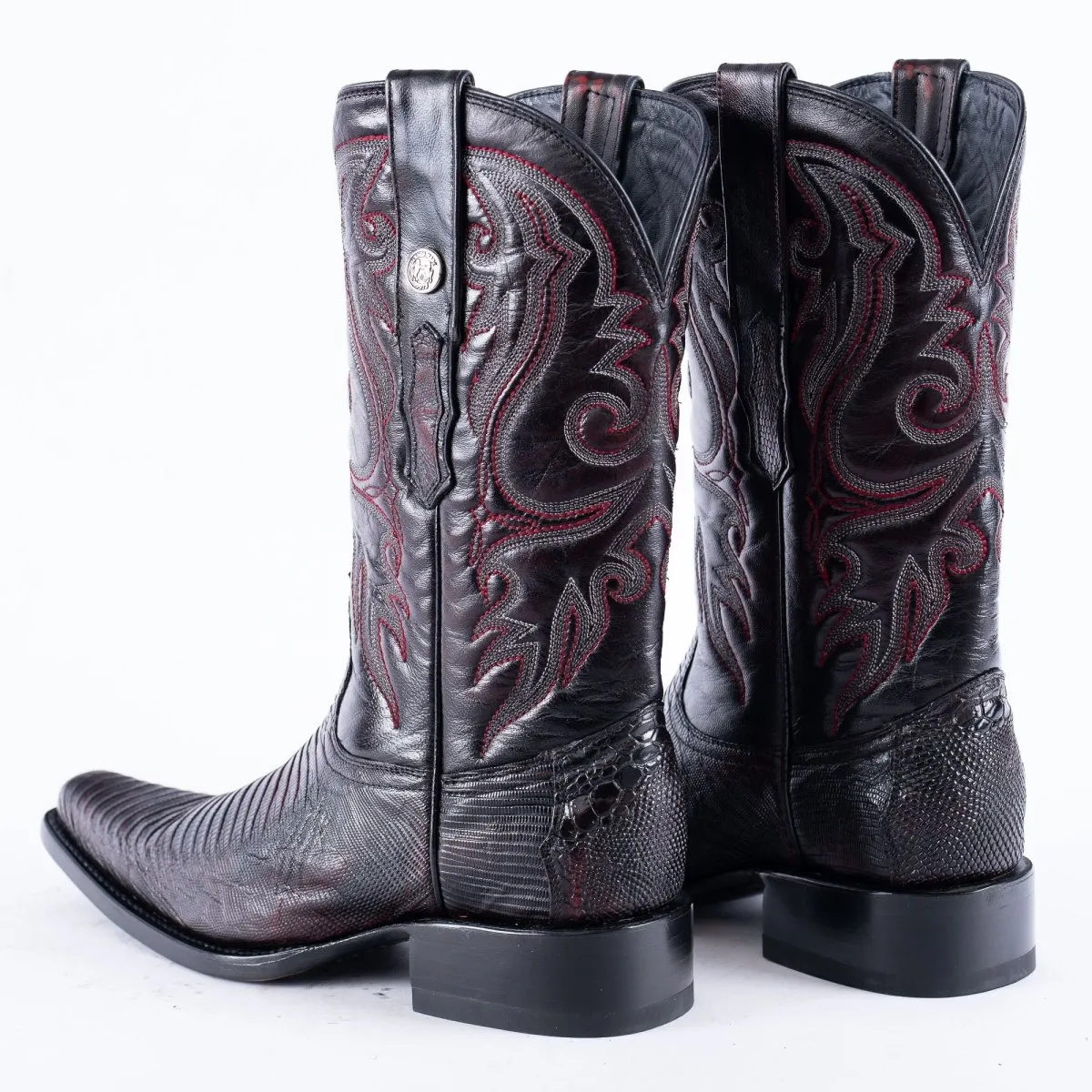 TANNER MARK EXOTIC LEATHER Lizard Black Cherry Cowboy Boots Euro Toe
