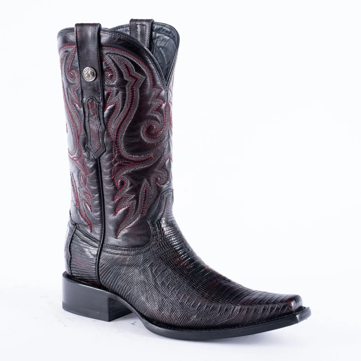 TANNER MARK EXOTIC LEATHER Lizard Black Cherry Cowboy Boots Euro Toe