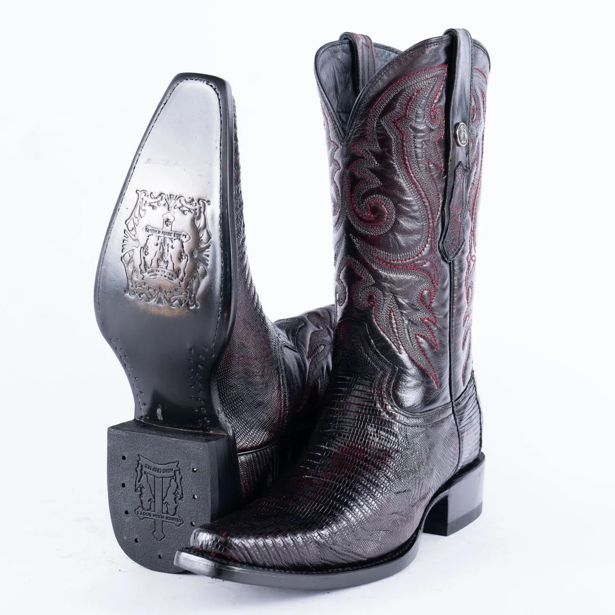 TANNER MARK EXOTIC LEATHER Lizard Black Cherry Cowboy Boots Euro Toe