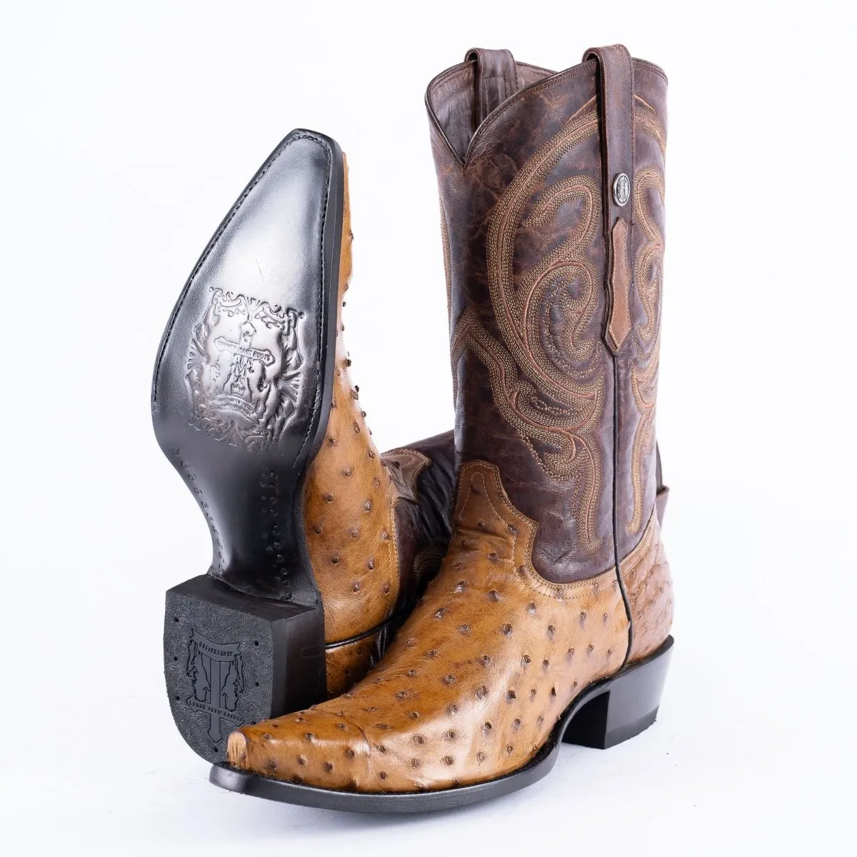 TANNER MARK EXOTIC LEATHER Ostrich MD Antique Cowboy Boots Snip Toe