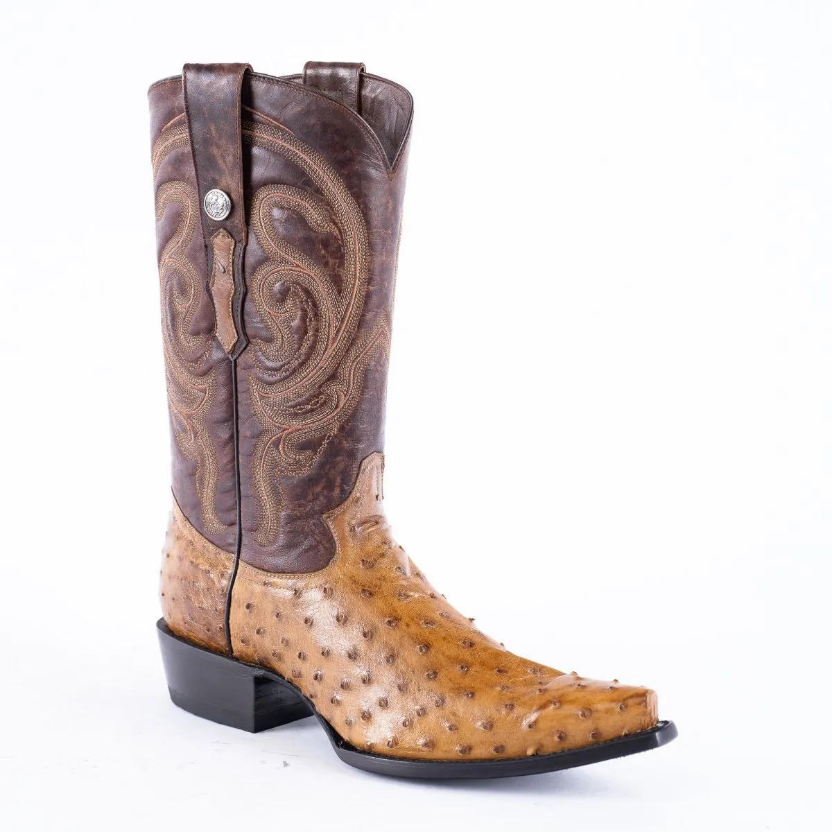 TANNER MARK EXOTIC LEATHER Ostrich MD Antique Cowboy Boots Snip Toe