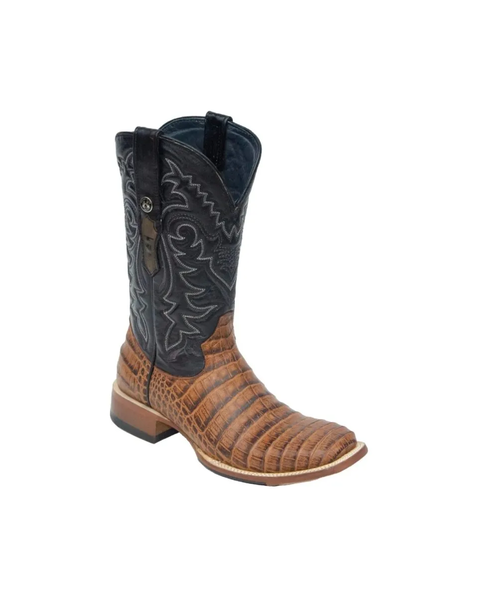 TANNER MARK MEN'S Caiman Belly Cognac Western Boots Whit Hybrid Sole