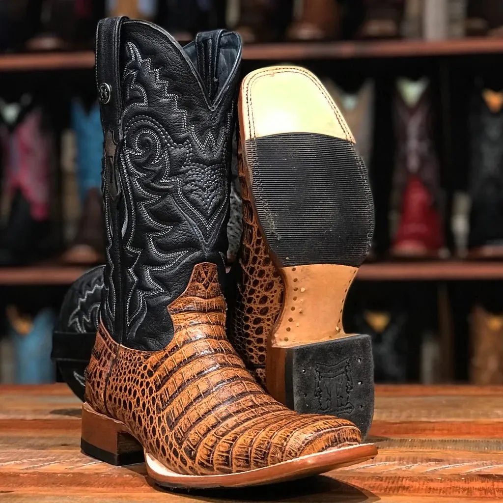 TANNER MARK MEN'S Caiman Belly Cognac Western Boots Whit Hybrid Sole