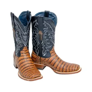 TANNER MARK MEN'S Caiman Belly Cognac Western Boots Whit Hybrid Sole