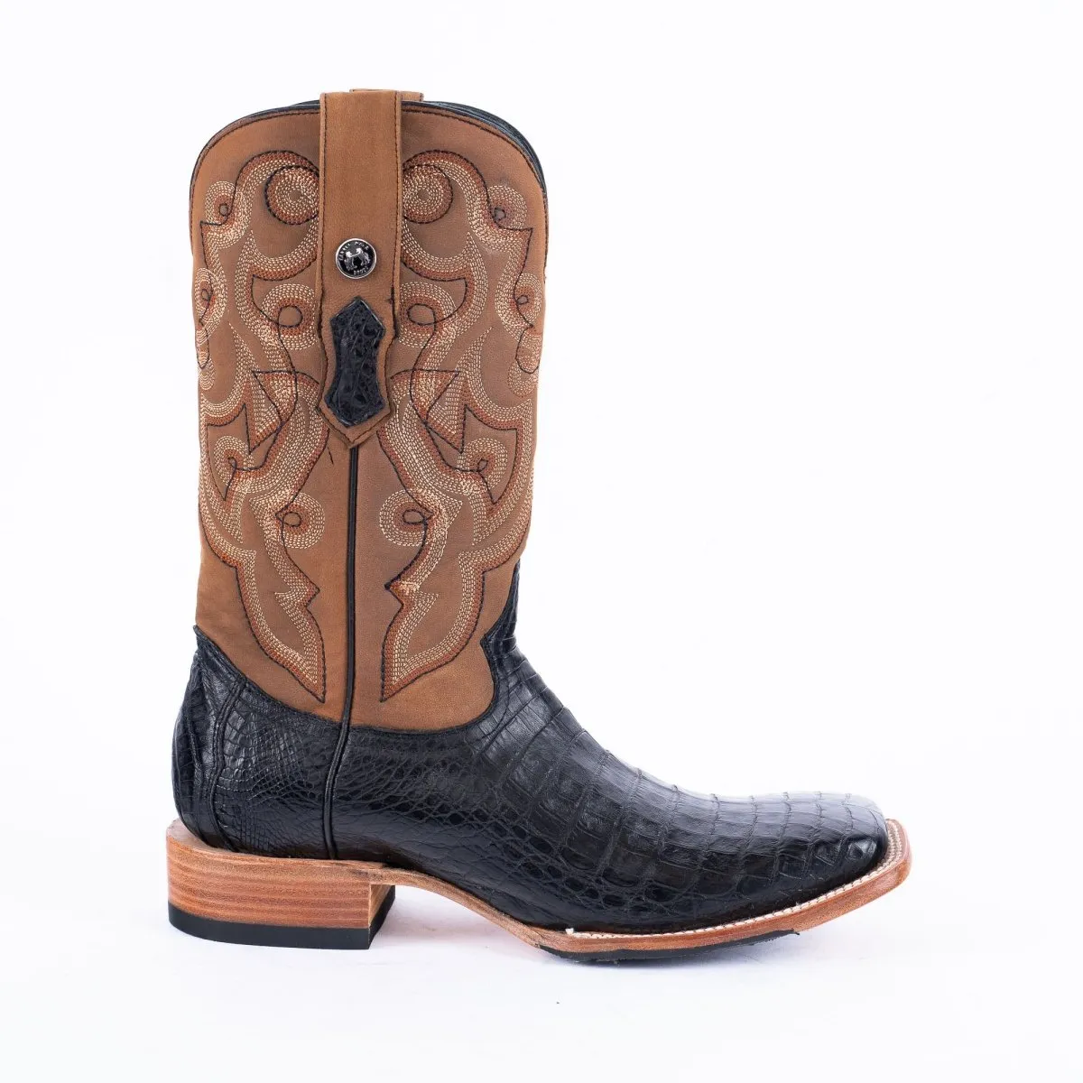 TANNER MARK MEN'S EXOTIC LEATHER Caiman Belly Black Western Boots Hybrid Sole
