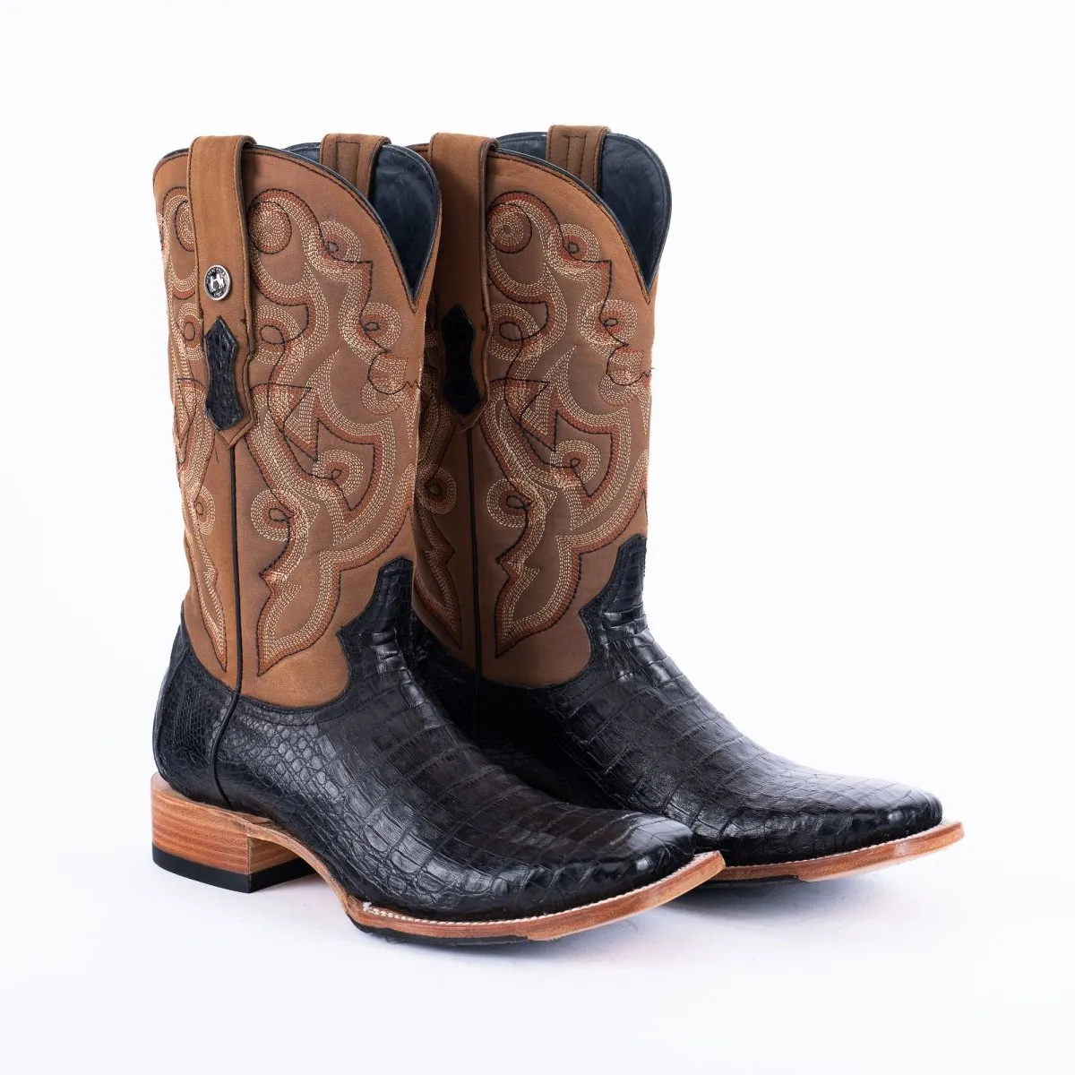 TANNER MARK MEN'S EXOTIC LEATHER Caiman Belly Black Western Boots Hybrid Sole