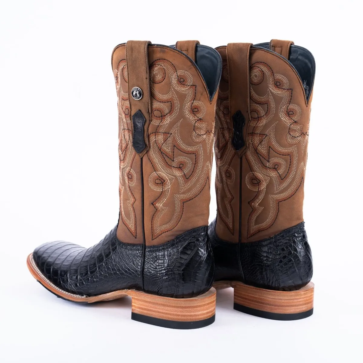 TANNER MARK MEN'S EXOTIC LEATHER Caiman Belly Black Western Boots Hybrid Sole