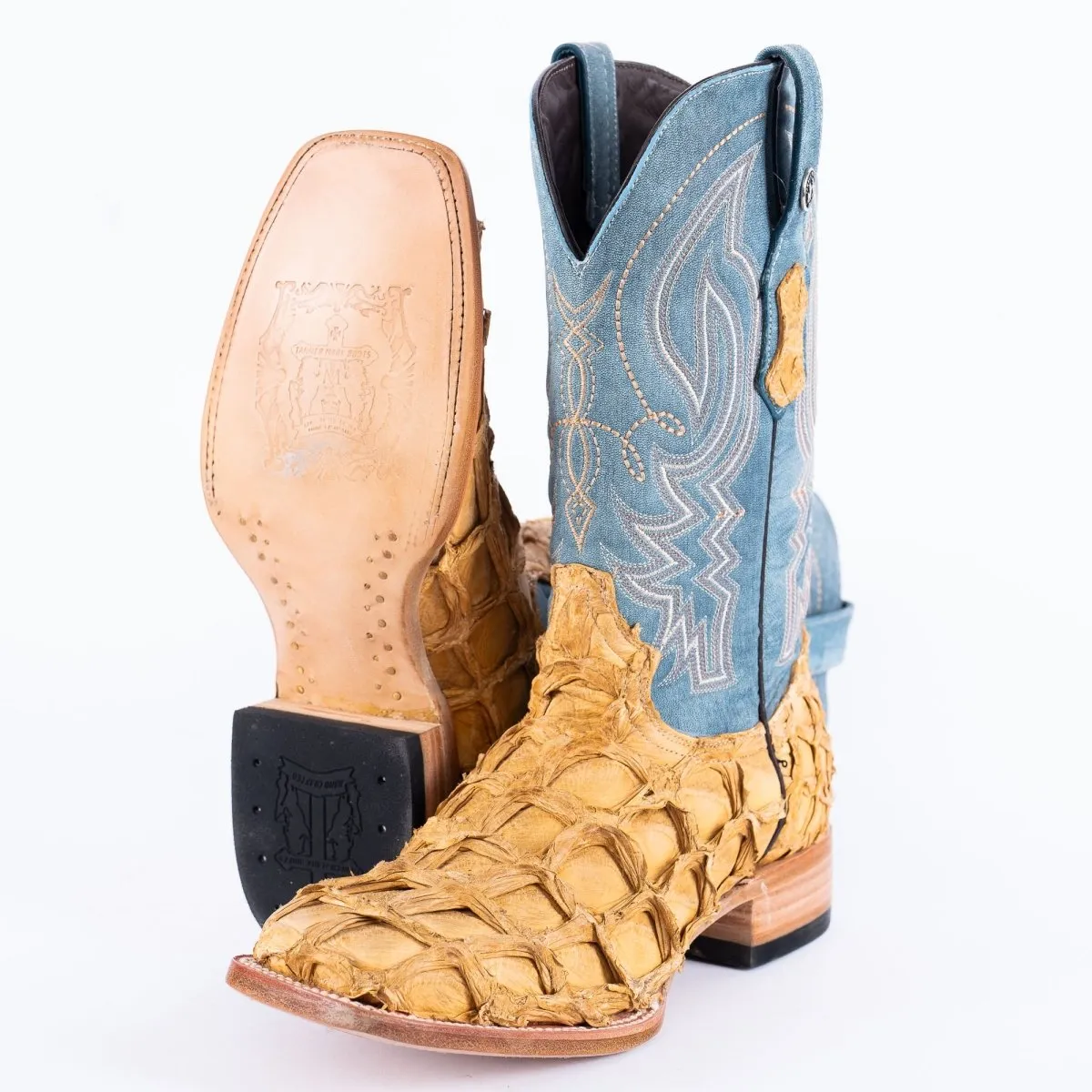 TANNER MARK MEN'S EXOTIC LEATHER Fish Antique Pull up Cowboy Boots