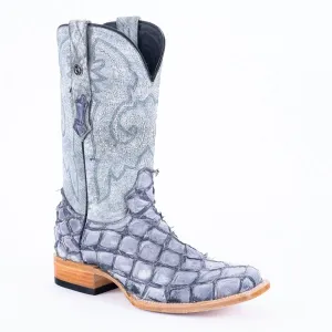 TANNER MARK MEN'S EXOTIC LEATHER Fish Blue Shine Cowboy Boots