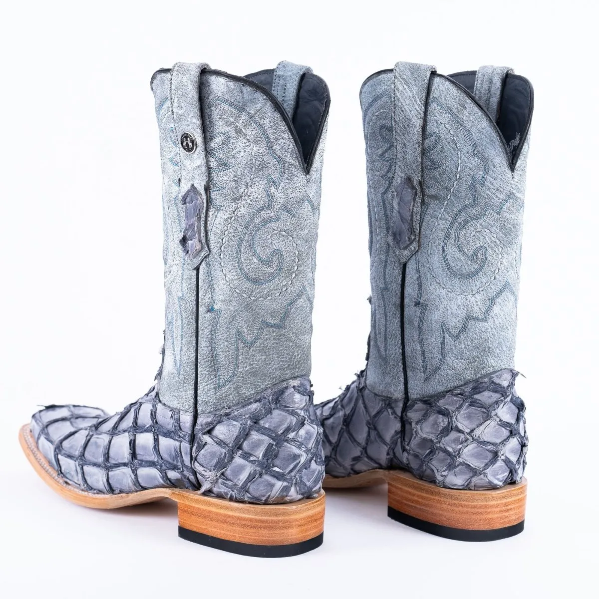 TANNER MARK MEN'S EXOTIC LEATHER Fish Blue Shine Cowboy Boots