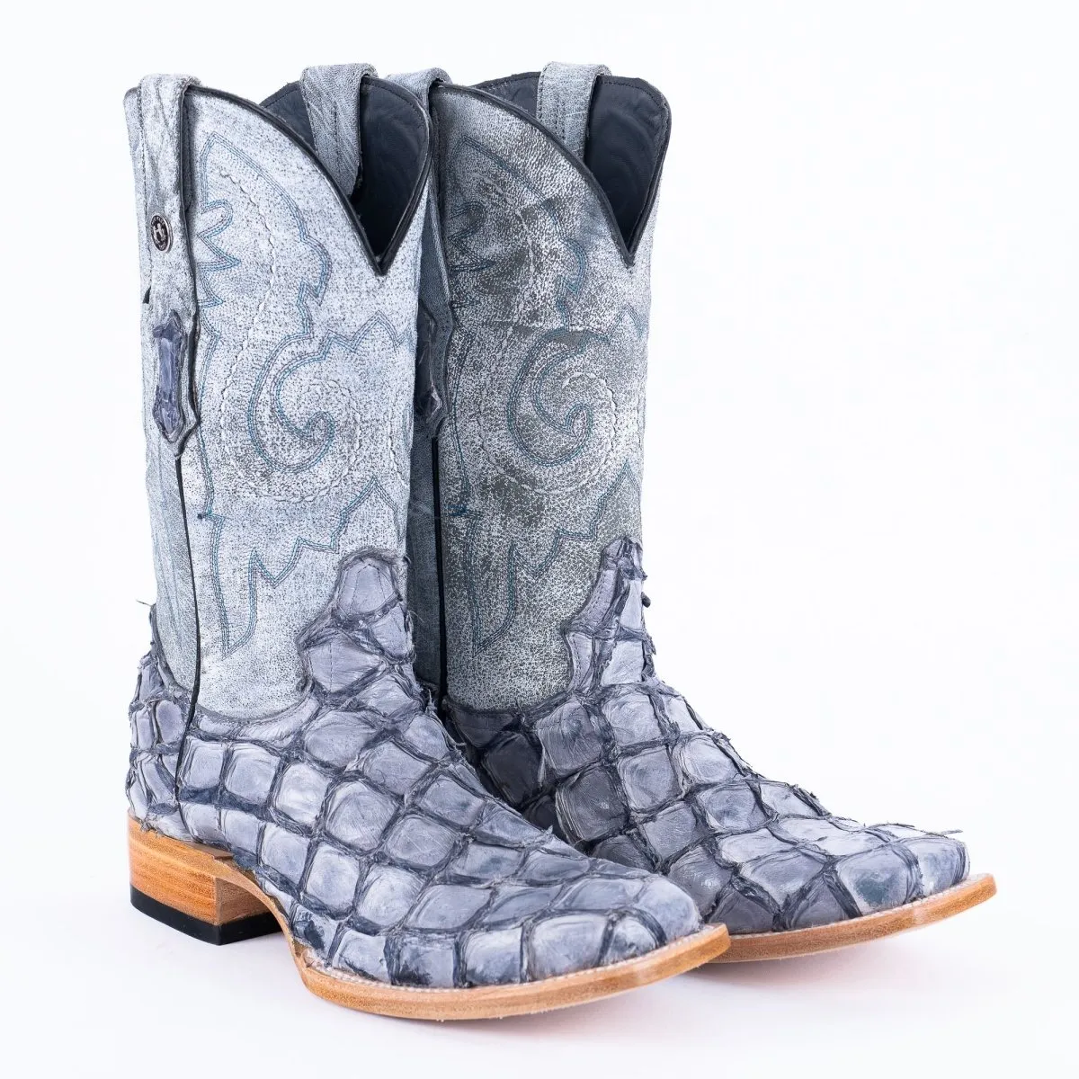 TANNER MARK MEN'S EXOTIC LEATHER Fish Blue Shine Cowboy Boots