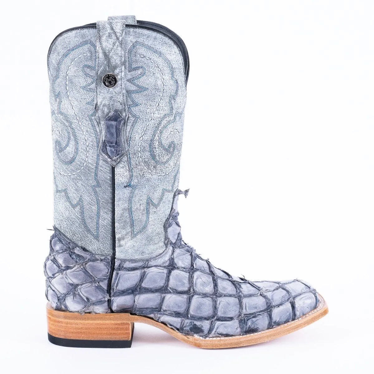 TANNER MARK MEN'S EXOTIC LEATHER Fish Blue Shine Cowboy Boots