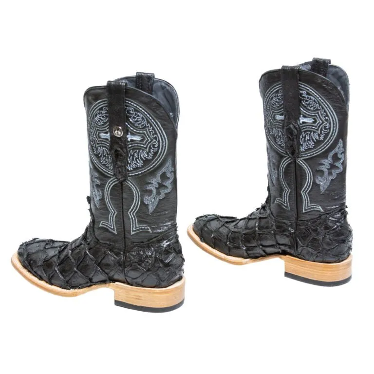 TANNER MARK MEN'S EXOTIC LEATHER Monster Fish Classic Black Cowboy Boots