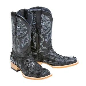 TANNER MARK MEN'S EXOTIC LEATHER Monster Fish Classic Black Cowboy Boots
