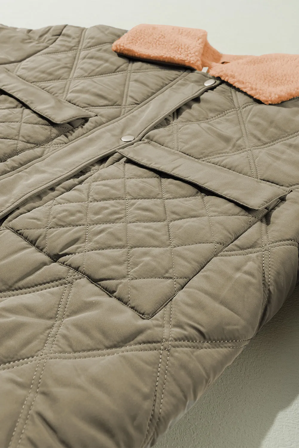 Teddy Collar Flap Quilted Puffer Jacket