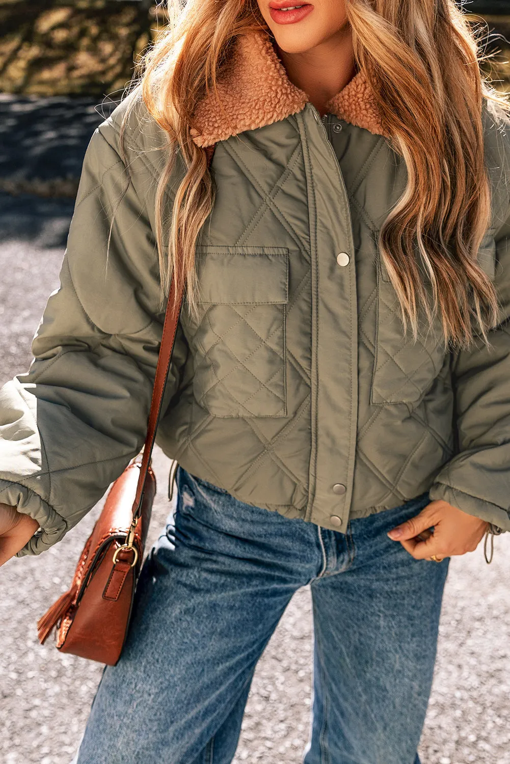 Teddy Collar Flap Quilted Puffer Jacket