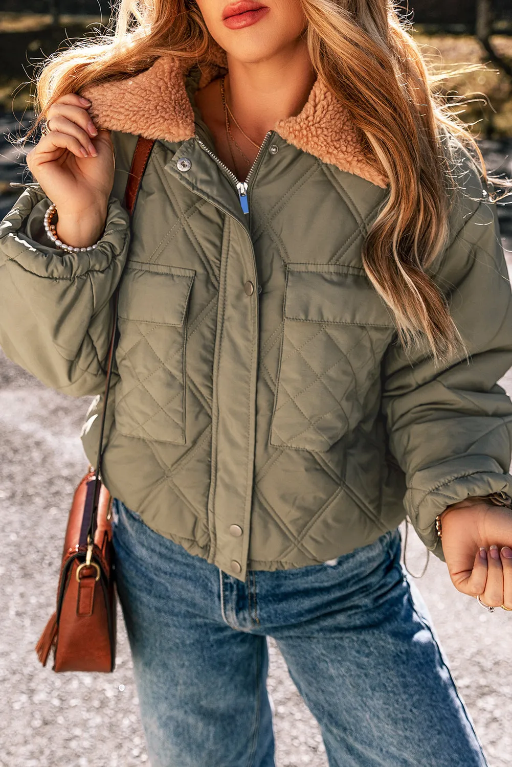 Teddy Collar Flap Quilted Puffer Jacket