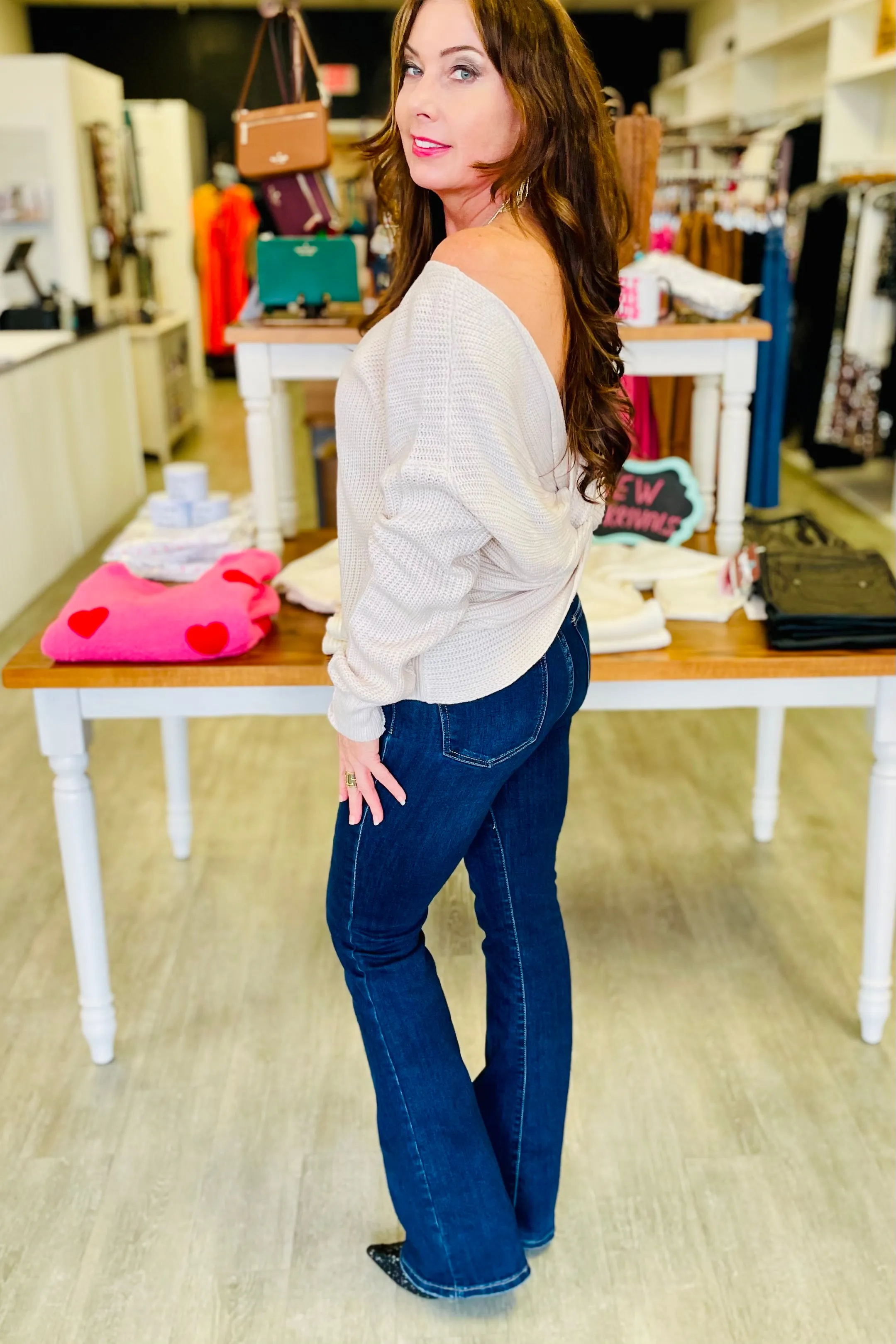 The Q2 High Waisted Flared Jeans - Blue