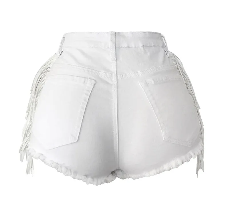 The Side Fringed High Waisted Denim Shorts For Women