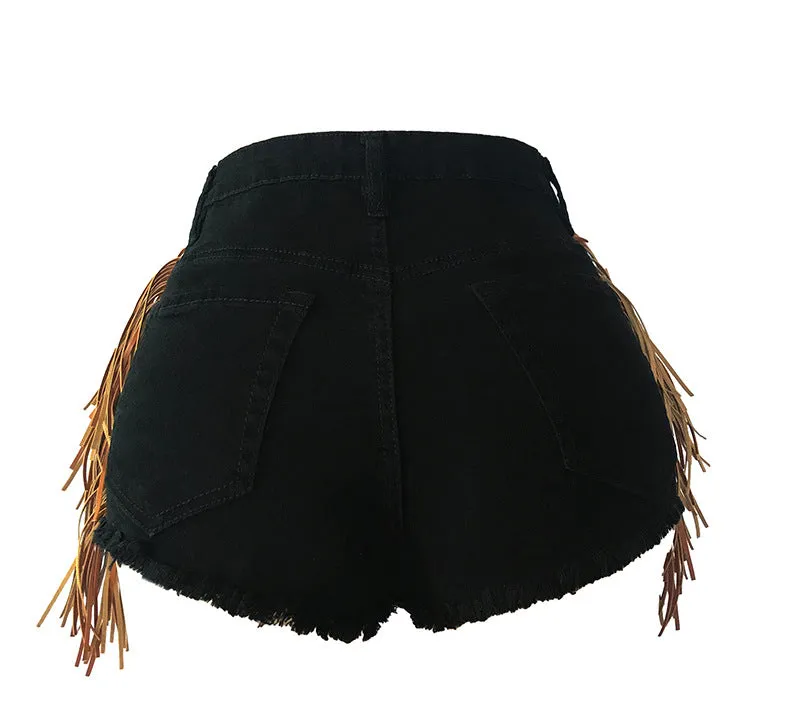 The Side Fringed High Waisted Denim Shorts For Women