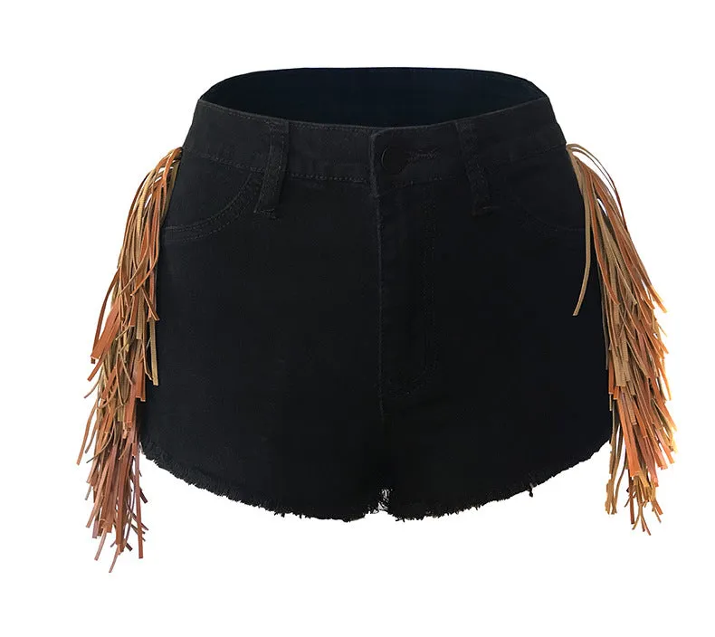 The Side Fringed High Waisted Denim Shorts For Women