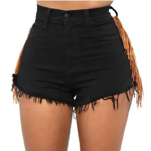 The Side Fringed High Waisted Denim Shorts For Women