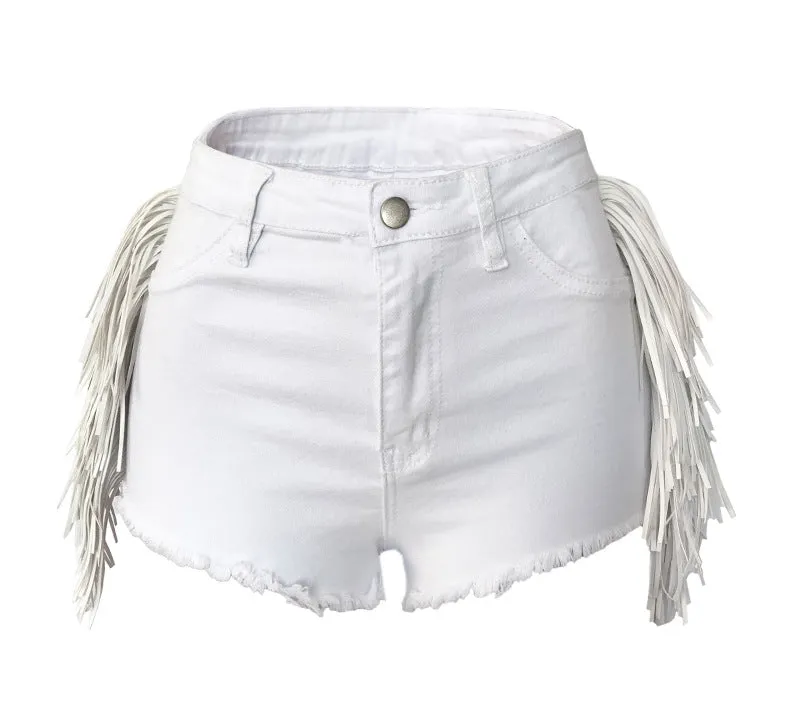 The Side Fringed High Waisted Denim Shorts For Women