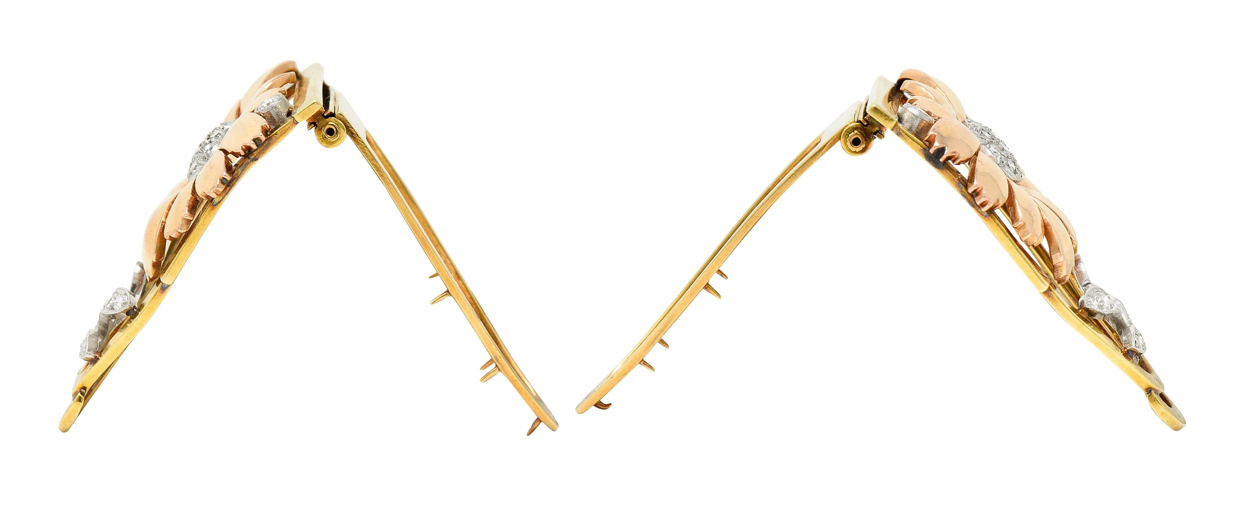 Tiffany & Co. Retro Diamond 18 Karat Two-Tone Gold Platinum Flower Vintage Clip Brooch