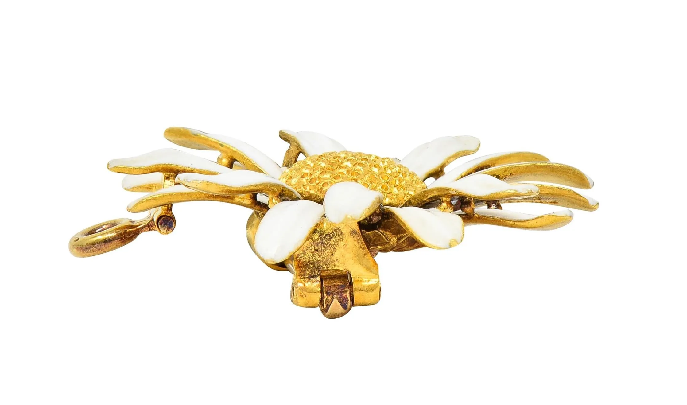 Tiffany & Co. Victorian Antique Enamel 18 Karat Yellow Gold Daisy Flower Pendant Brooch