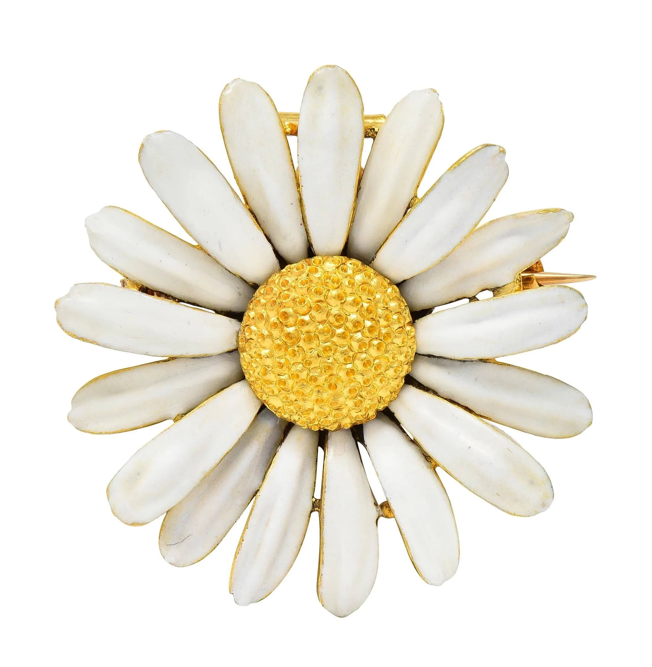 Tiffany & Co. Victorian Antique Enamel 18 Karat Yellow Gold Daisy Flower Pendant Brooch