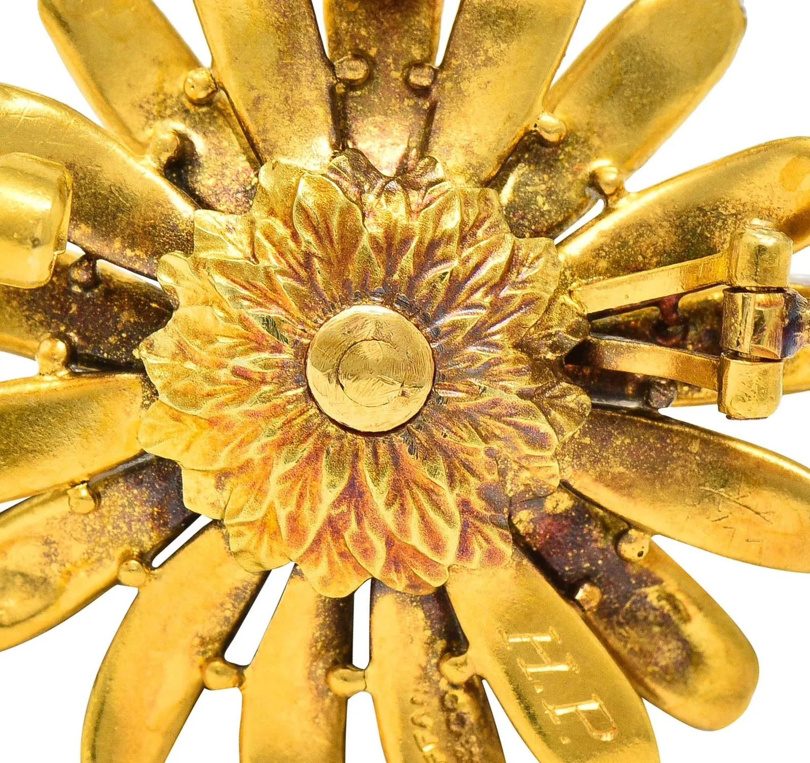 Tiffany & Co. Victorian Antique Enamel 18 Karat Yellow Gold Daisy Flower Pendant Brooch